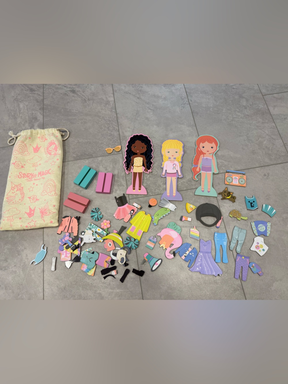 Magnetic Wooden Dress-Up Doll Set - 3 Dolls